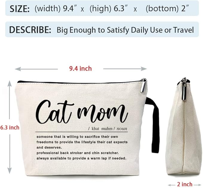 ZHANTUONE Cat Mom Funny Cosmetic Bag, for Travel Toiletry Zipper Storage Pouch Makeup Bag, Gifts for Cat Lovers Mom, Birthday Gifts for Daughters Sisters Friends Coworker