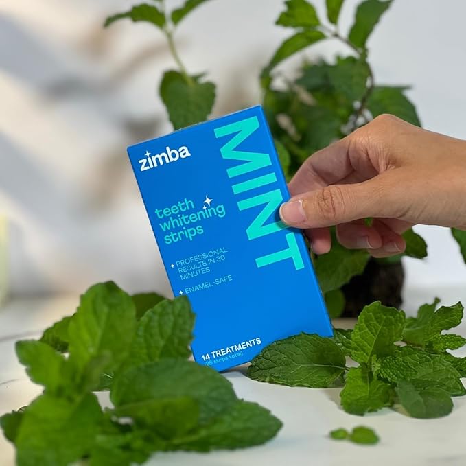 Zimba Teeth Whitening Strips for Teeth Sensitive, White Strips for Teeth Whitening, Teeth Whitener Stain Remover 28 White Strips Included Per Pack, 2 Pack (14 Day Treatment), Mint and Spearmint