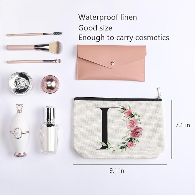 Initial Makeup Bag, Personalized Gifts for Women, Bridesmaid Gifts, Birthday Gifts for Women Mom, Gifts for Best Friend, Bride Bridesmaid Cosmetic bag (Letter D)