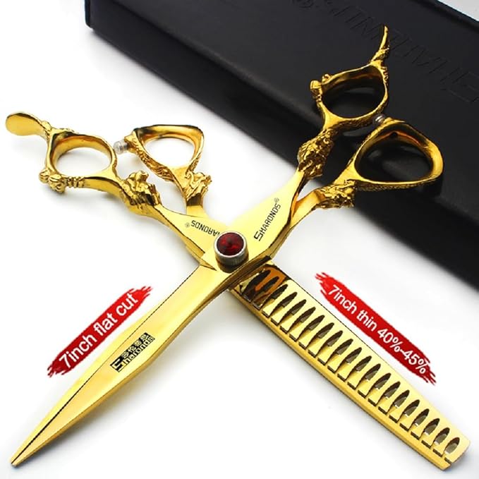 6 inch /7 inch salon professional salon scissors salon hairdresser hair cutting hairstyle pruning tools Japan 440c high hardness stainless steel golden (7 inch 2pc-B)