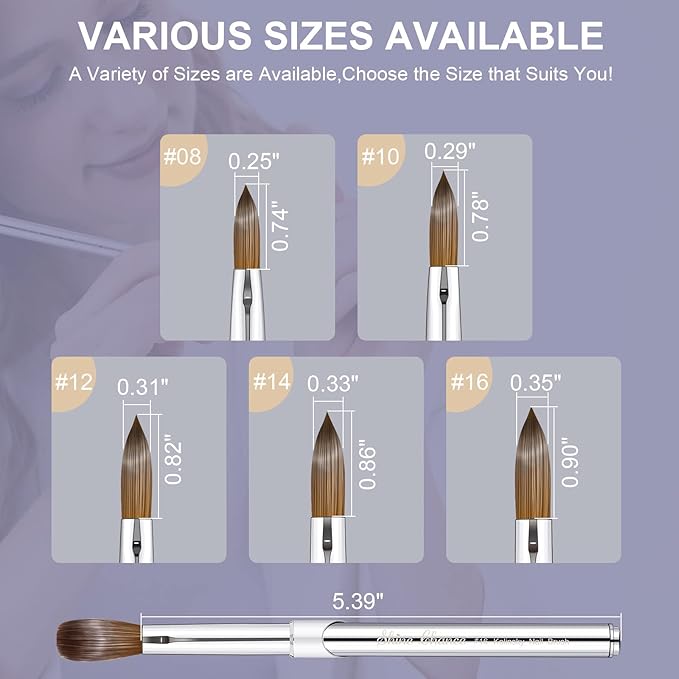 Acrylic Nail Art Brush Size 8, 100% Pure Kolinsky Hair Oval Nail Brush for Acrylic Application, Professional Nail Extension Manicure Tool Striping Nail Drawing Pen for DIY Home Salon