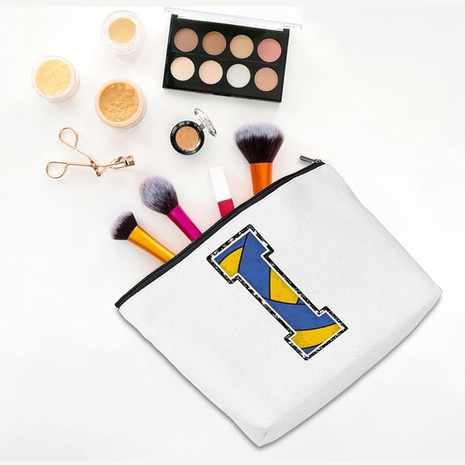Volleyball Gifts Initial Makeup Bag Monogrammed Cosmetic Bag Letter I Zipper Pouch Volleyball Accessories for Girls Women Volleyball Player Coach Friend Volleyball Stuff Graduation Birthday Gifts