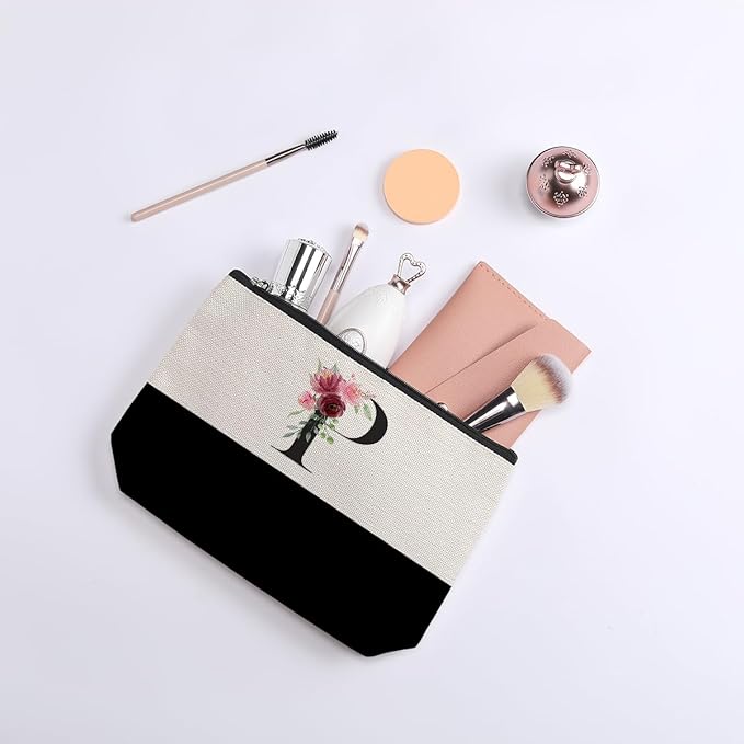 Initial Makeup Bag, Personalized Gifts for Women, Personalized Makeup Bag, Bridesmaid Gifts, Cosmetic bags for Women (Letter P)