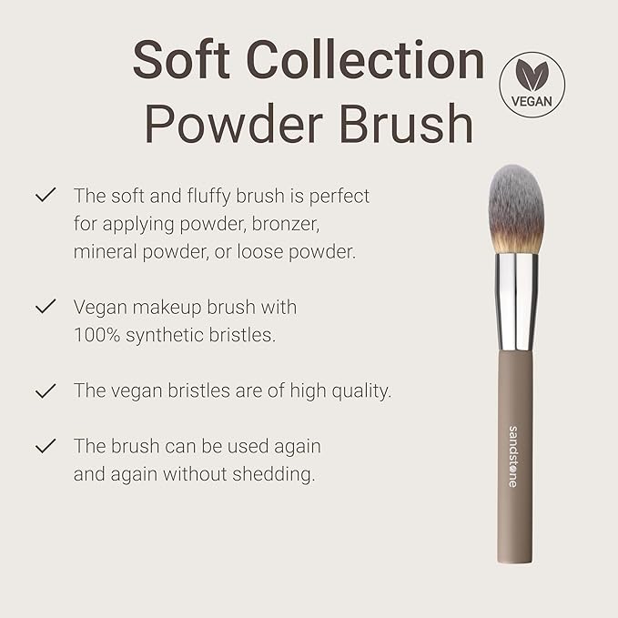Sandstone Scandinavia Soft Collection Makeup Brush - Professional Premium Powder brush for applying and blending loose and compact powder. Ultra soft bristles. Vegan brush for all skin types