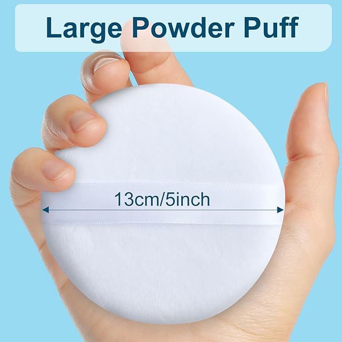 2 PCS Large Body Powder Puff with Container - 5 Inch Fluffy Cotton Powder Puff for Body Powder, Loose Mineral Foundation, and Dusting Powder, Big Powder Puff for Smooth and Even Application