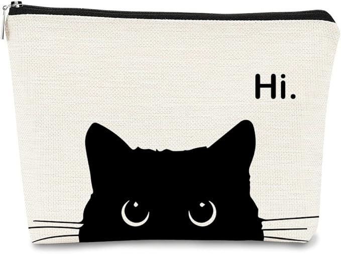 Cute Cat Makeup Bag, Kitty Cosmetic Zipper Travel Toiletry Bag, Black Cat Gifts for Women & Teen Girls