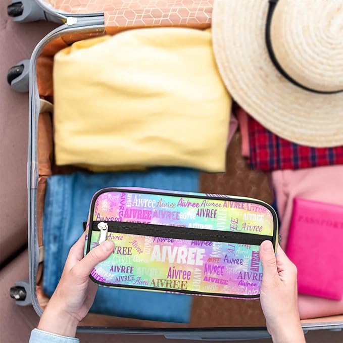 Customized Travel Makeup Toiletry Bag, Waterproof Large Cosmetic Bag Makeup Shaving Bag Organizer Case, Rainbow Colorful Shiny Stars