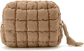 Puffy Quilted Makeup Bag Small Puffer Bag Cosmetic Bags Travel Toiletry Purse for Women, Cute Organizer Pouch, Khaki