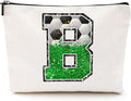 Soccer Gifts Initial Makeup Bag Monogrammed Cosmetic Bag Letter B Zipper Pouch Soccer Accessories for Girls Women Player Coach Friend Stuff Graduation Birthday Gifts