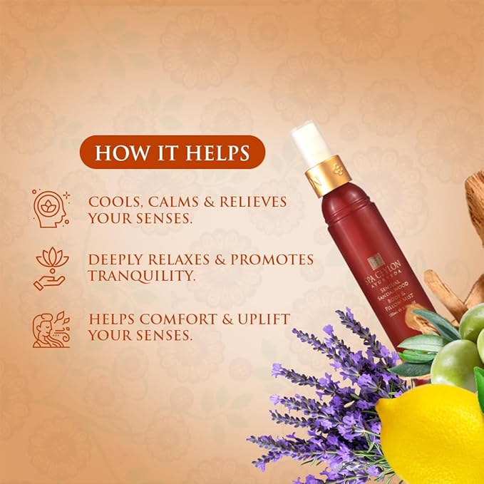 SPA CEYLON Sensual Sandalwood Body and Pillow Mist | Soothing Skin Care Spray with Organic Sandalwood, Vetiver & Witch Hazel | Vegan & Cruelty-Free for Bedtime Ritual