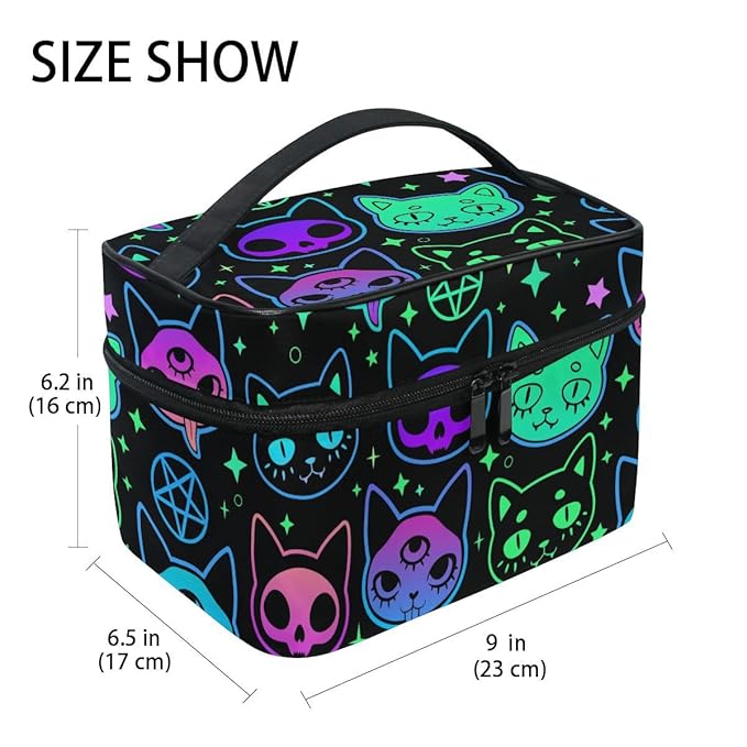 Cosmetic Bag Rainbow Cat Witchcraft Moon Star Travel Makeup Organizer Bag Portable Train Case for Women Girls