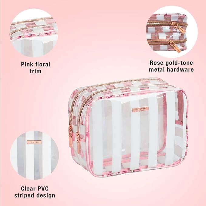 Conair Makeup Bag - Travel Toiletry Bag - Cosmetic Bag - Toiletry Bag for Women - Double Zip Organizer - Pink Floral Print