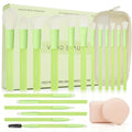 Green Makeup Brushes 18PCS – Complete Make Up Brush Set with Soft Fiber Bristles, Painted Aluminum Ferrules, Non-Slip Rubber Handles, Storage Mesh Pouch & 2 Blender Sponges