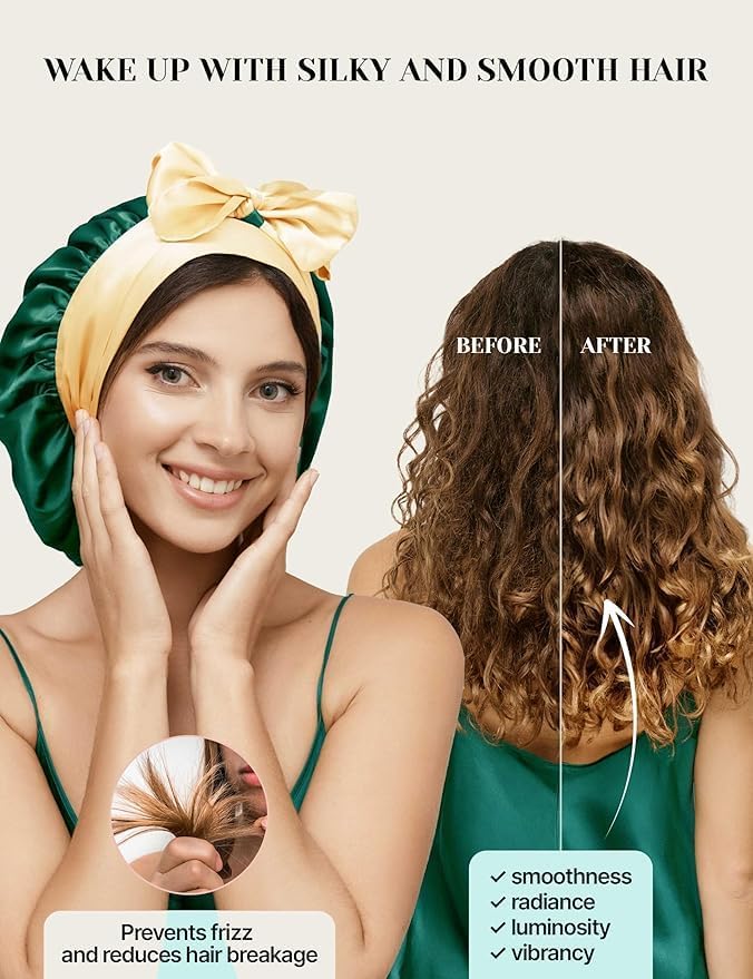 100% Mulberry Silk Bonnet for Sleeping Women with Curly Hair – Alternative to Double Layer Satin Bonnet with Tie Band