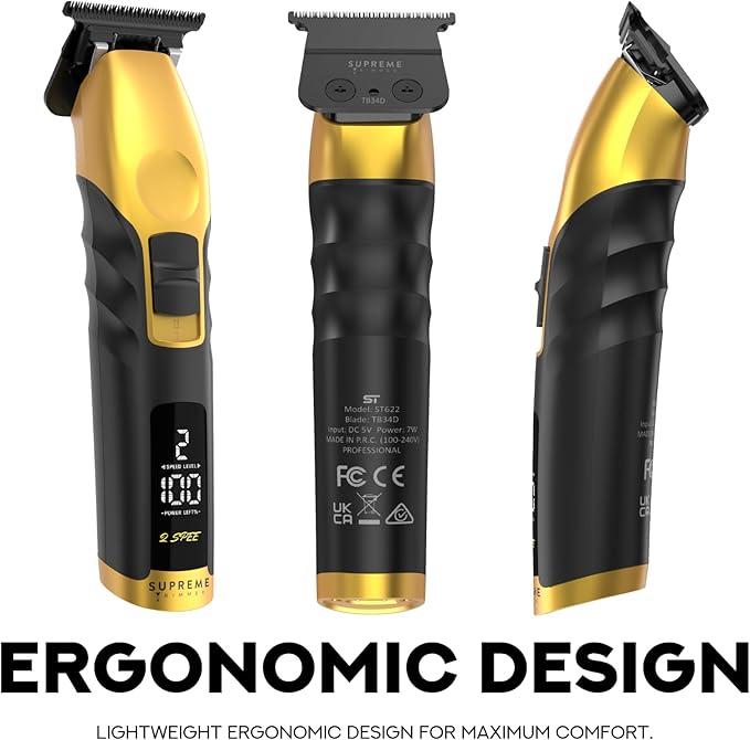 Supreme Trimmer 2Spee ST622 – Cordless Beard & Hair Trimmer for Men | 2-Speed Motor, 180 Min Runtime, Zero-Gap Adjustable Blade, Digital Display, Removable Blade Design