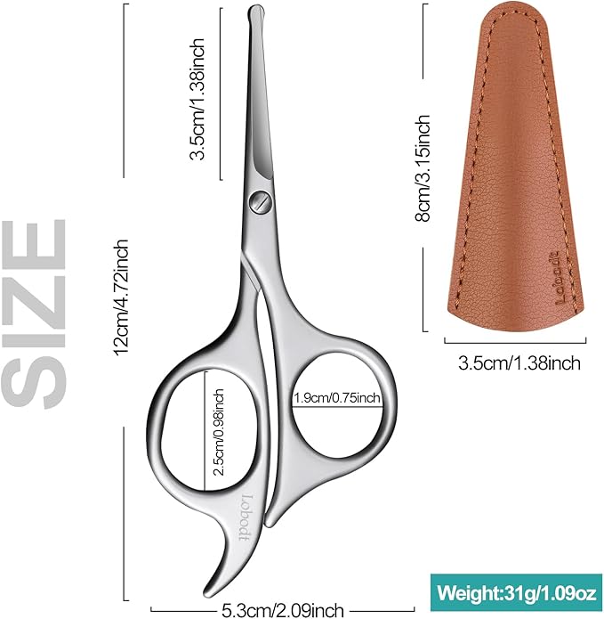 4.7-inch small nose hair scissors, round head, for trimming facial hair, ear hair, eyebrows, eyelashes, bathroom, suitable for both men and women, personal care and beauty (matte silver)
