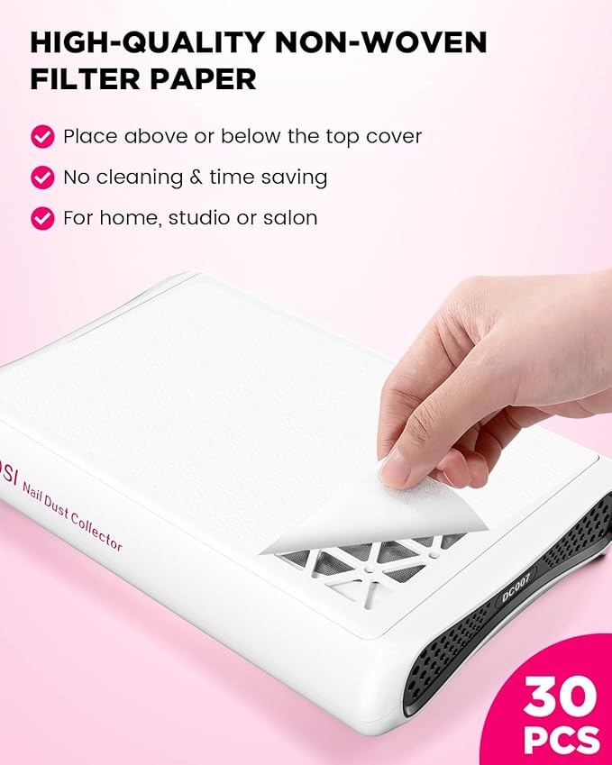 Nail Dust Collector, ECOSI 1600PA Professional Nail Dust Collector, 10-speed Adjustable Suction Nail Fan Dust Collector with Filter Papers (30 Pcs) for Manicure, Salon Nail Tech & Home (White)