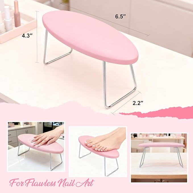 AIKYA Nail Hand Rest - Pink Leather Nail Arm Rest for Nails Tech, Portable Nail Hand Rest Pillow, Essential Nail Stuff for Manicurists & Nail Artists