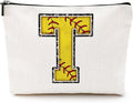 Softball Gifts Initial Makeup Bag Monogrammed Cosmetic Bag Letter T Zipper Pouch Softball Accessories for Girls Women Softball Player Coach Friend Softball Stuff Graduation Birthday Gifts