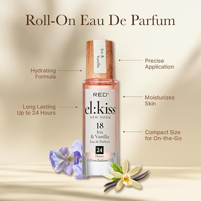 EL:KISS Roll On Perfume, Iris & Vanilla Inspired by La V. E. Belle, Eau de Parfum 12mL (.40 Fl Oz), Hydrating & Long-Lasting, Alcohol & Mineral Oil-Free, Infused With Jojoba, Argan & Coconut Oil