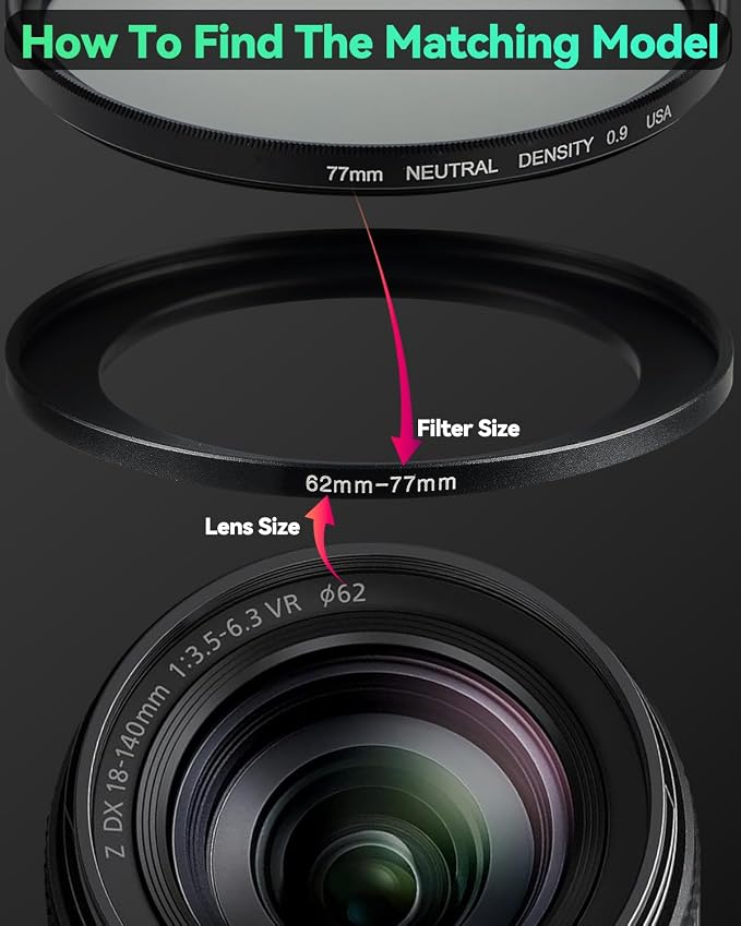 52-67mm Metal Step-Up/Down Ring Adapter Compatible - Image 5