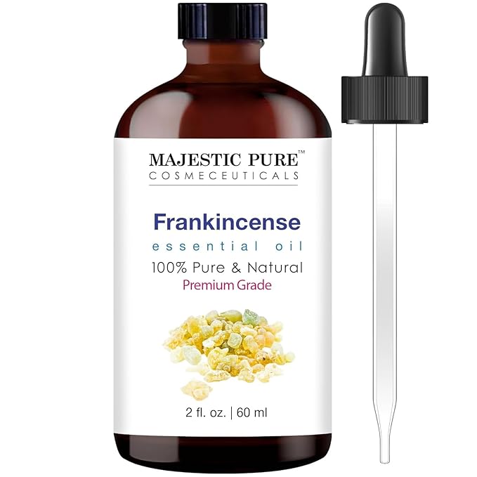 Majestic Pure Frankincense Essential Oil with Glass Dropper - 2 Fl Oz - 100% Pure and Natural Frankincense Oil - Premium Grade Essential Oils for Diffuser, Aromatherapy, Soap and Candle Making