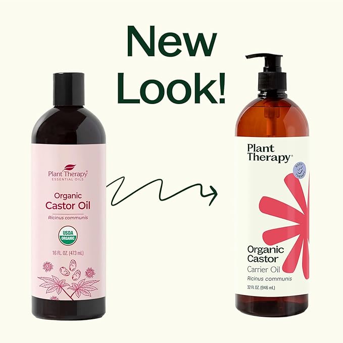 Plant Therapy Organic Castor Oil 32oz - 100% Pure & Natural Grade for Nourishing Hair and Skin Treatment - Cold Pressed - USDA Certified - Hexane Free - Stimulates Hair Growth, Treats Dry Skin