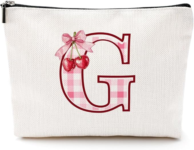 Initial Makeup Bag Monogram Cosmetic Bag Monogrammed Gifts for Women Girls Friends Coworker Niece Personalized Travel Toiletry Bag Christmas Bridal Shower Wedding Bridesmaid Gifts, Cherry G