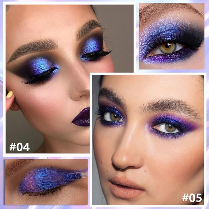 evpct 2Pcs Royal Sapphire Blue Duochrome Chameleon Liquid Eyeshadow, Multichrome Metallic Glitter Liquid Eye Shadow Makeup for Women, Waterproof Multi Color Shifting High Pigment Iridescent Eyeshadow