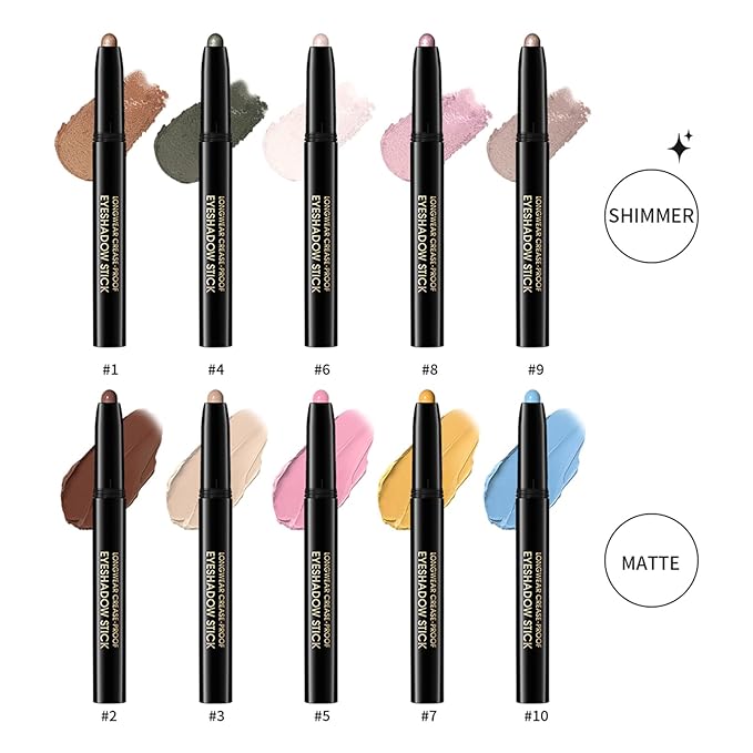 CHIFURE Eyeshadow Stick, Shimmer and Matte Cream Eye Shadow Brightener Sticks Eyeliner Pencil Crayon, Waterproof Long Lasting Eye Highlighter Stick Makeup,0.056 Oz(#3-Desert)