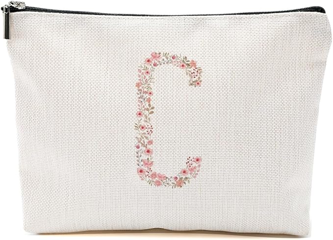 Initial Makeup Bag Floral C Personalized Cosmetic Bag Monogrammed Gifts for Women Girls Bride Sisters Monogram Zipper Pouch for Teacher Appreciation Mothers Day Birthday Wedding Bridal Shower Gifts