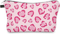 Cute Travel Makeup Bag Cosmetic Bag Small Pouch Gift for Women (Heart Leopard Pink)