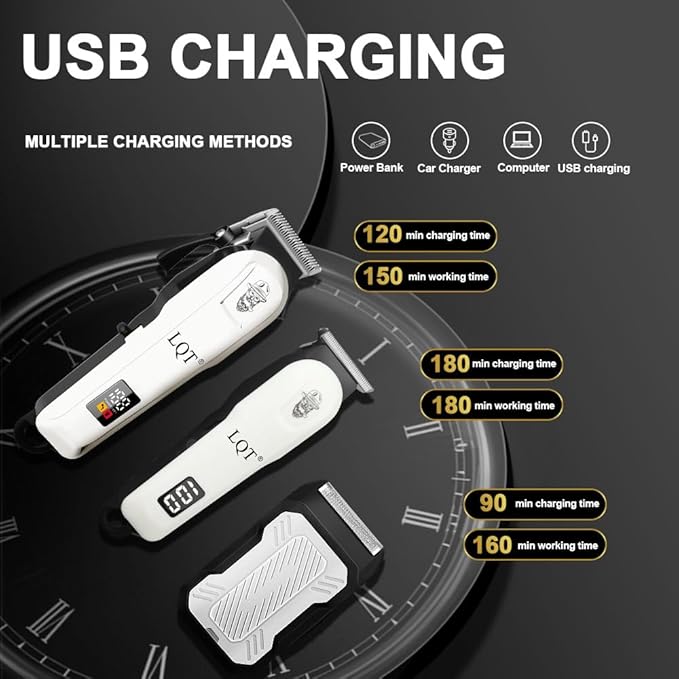 Hair Clippers for Men, Professional Barber Clippers and Trimmer Set, Mens Cordless Clipper, 3 pcs setHair Cutting Kit for Men