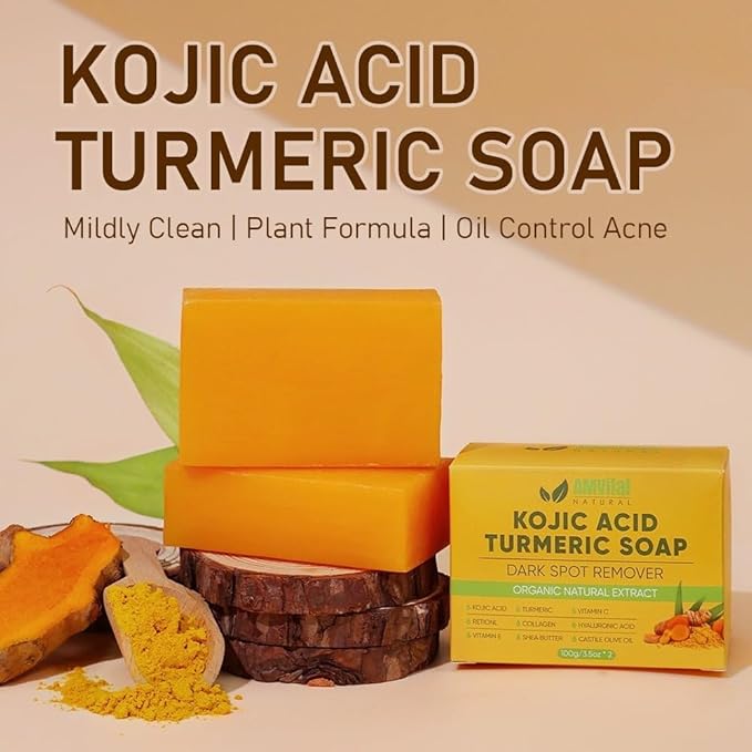 Turmeric Kojic Acid Soap Bars with Vitamin C, Retinol & Hyaluronic Acid – Face & Body Soap with Collagen & Shea Butter – 4-Pack Cleansing Bars for All Skin Types