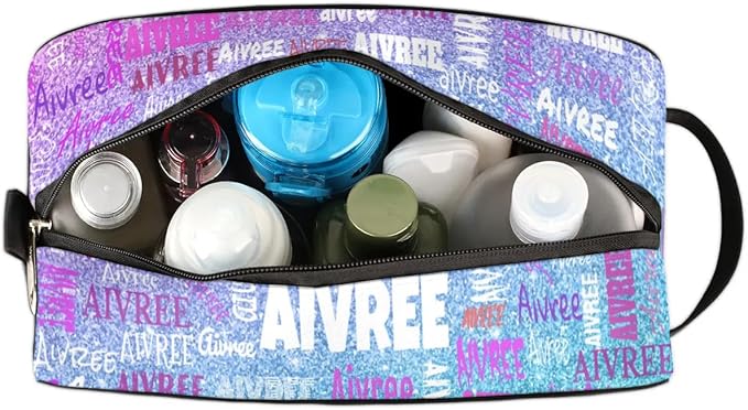 Personalized Name Toiletry Bag, Large Travel Cosmetic Bag Portable Makeup Organizer Bag for Women Bathroom Shower Essentials, Gradient Purple Blue Glittering