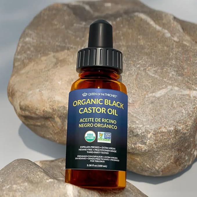 QUEEN OF THE THRONES Organic Black Castor Oil - 100mL with Dropper| 100% Pure, Certified Organic, Hexane-Free, Extra Virgin | Moisturizing & Conditioning Oil for Skin, Hair & Nails