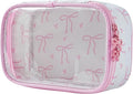 Cute Clear Makeup Bag with Bow Pattern,Transparent Nylon Travel Cosmetic Case with Zipper,Portable Makeup Organizer Pouch for Essentials(01Pink)