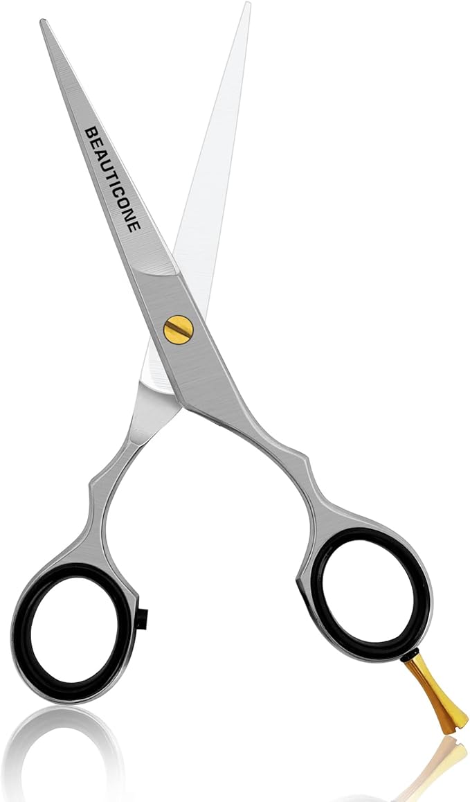 BEAUTICONE ® Hair Cutting Scissors - Professional Barber-Grade Salon Shears with Serrated & Razor Edge - Silver Premium & Extra Accs - Ultra Lightweight