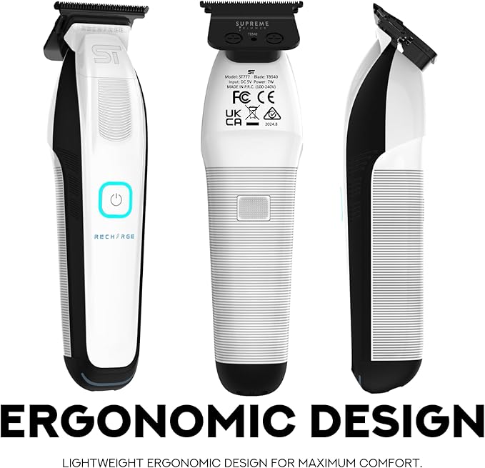 Supreme Trimmer Recharge ST777 – Professional Barber Trimmer with 2 Removable Batteries | 8000 RPM Motor, Zero Gap DLC Blades, Smart Charging Dock, USB-C Fast Charge
