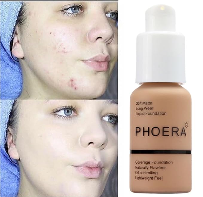 PHOERA Foundation,Full Coverage Flawless Soft Matte 24 HR Oil Control Waterproof Concealer Liquid Foundation Makeup.(1 Pcs-103# Warm Peach)