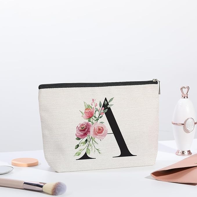 Initial Make up Bag, Personalized Gifts for Women, Bridesmaid Gifts, Birthday Gifts for Women Mom, Gifts for Best Friend, Bride Bridesmaid Cosmetic bag (Letter A)