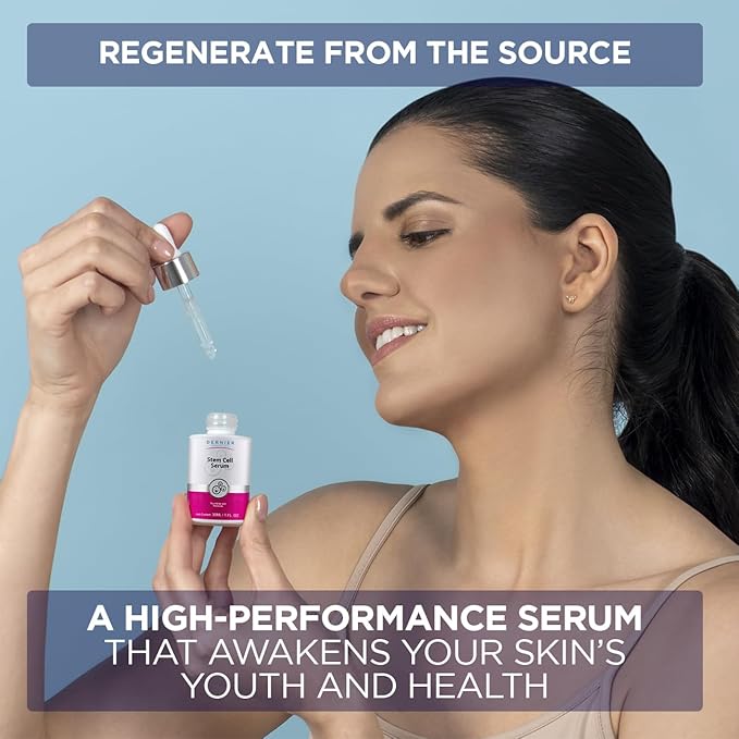 Dernier Stem Cell Serum for Face – 3% Bio Vegan Stem Cells 1% Hyaluronic Acid 0.3% Allantoin | Overnight Hydrating Anti-Aging Moisturizer for Wrinkles Collagen Boost Acne Inflammation (1 fl oz)