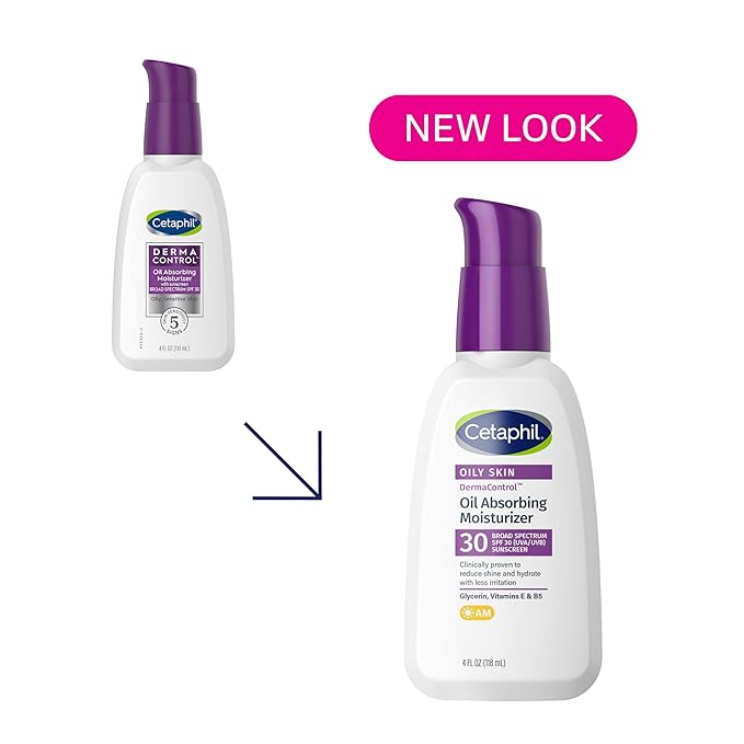 Cetaphil DermaControl Oil Absorbing Moisturizer with SPF 30, For Sensitive, Oily Skin, 4 Fl oz, Absorbs Oil, Reduces Shine, Hydrates, Protects, No Added Fragrance
