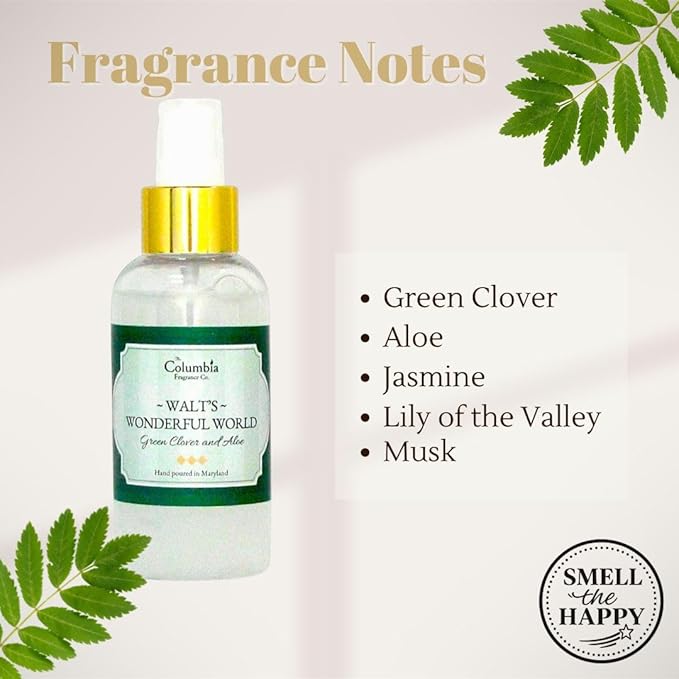 Walt’s Wonderful World Disney Room Spray – Set of 2 – Long-Lasting Disney-Inspired Green Clover & Aloe Scent – Fresh Disney World Hotel & Park Magic Spray – 4 oz Each