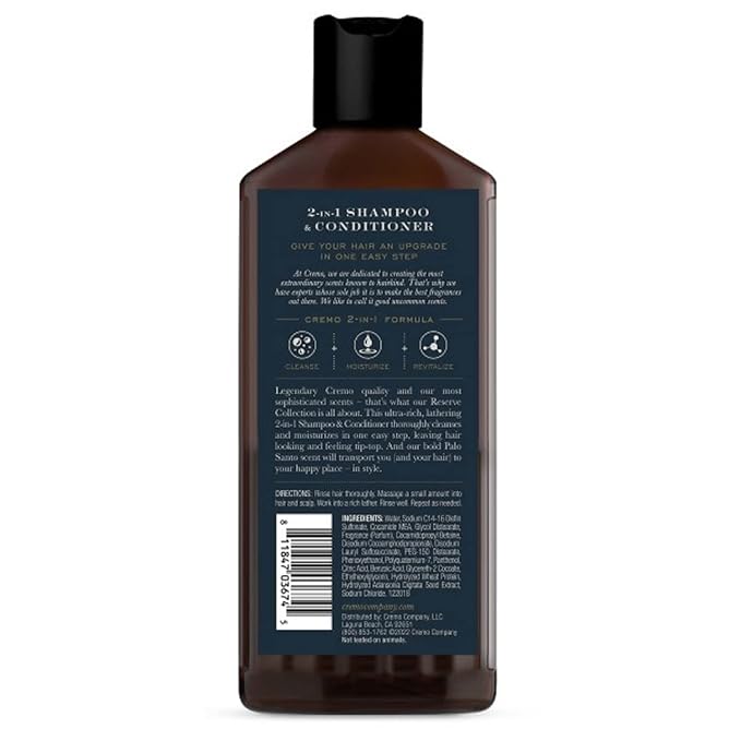 Cremo Reserve Collection 2-in-1 Shampoo & Conditioner | Palo Santo | Barber Grade | 16 Oz | Pack of 2