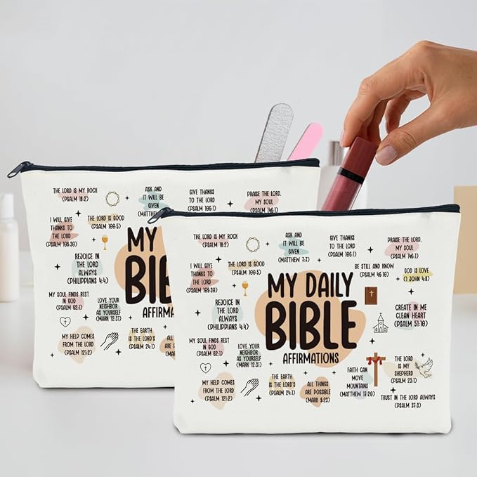 2 Pcs Inspirational Christian Gifts for Women: Bible Verse Scripture Makeup Bag Cosmetic Bag for Girl Daughter Bestie Friendship Gifts - Thanksgiving, Christmas, Graduation, Birthday