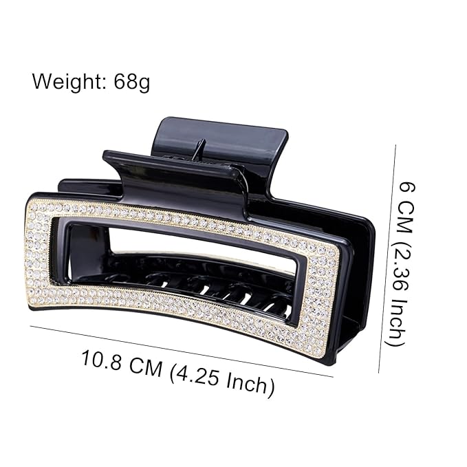 SINIDE Rhinestone Hair Claw Clips, Square Crystal Jaw Clip Nonslip Acrylic Claw Clips for Thick Long Hair, Fashion Elegant Clamps Accessories for Women Ladies Strong Hold Barrette for Styling (2 Pack)