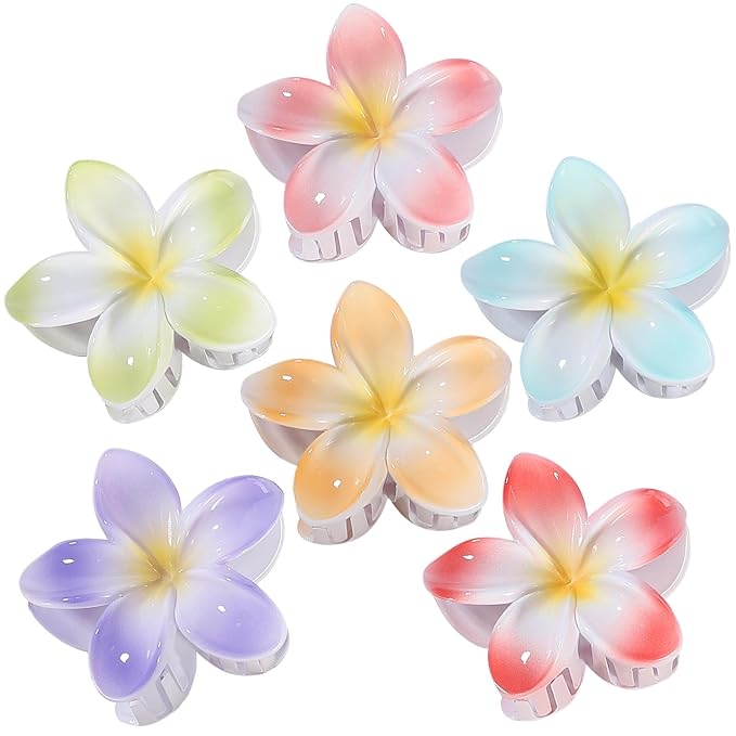Flower Hair Clips 6 PCS Hawaiian Claw Clips for Vacation Hibiscus Hair Claw Clips Cute Large Hair Clips for Thick and Thin Hair Plumeria Hair Accessories for Women Girls -Light Petal
