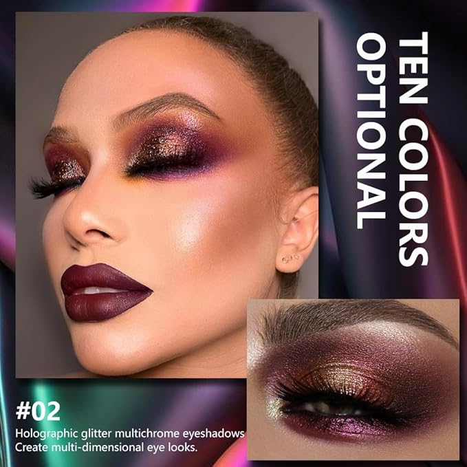 evpct Purple Gold Red Duochrome Chameleon Liquid Eyeshadow, Multichrome Metallic Glitter Liquid Eye Shadow Makeup for Women, Waterproof Color Shifting High Pigment Holographic Iridescent Eyeshadow