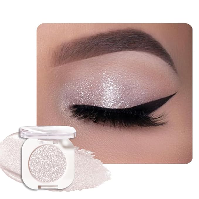 Pearl White Glitter Single Eyeshadow, Lightweight Blendable Mini Eye Shadow for Older Women, Monochrome Eyeshadow Palette Makeup Pigmented Waterproof, Vegan & Cruelty-Free, 11